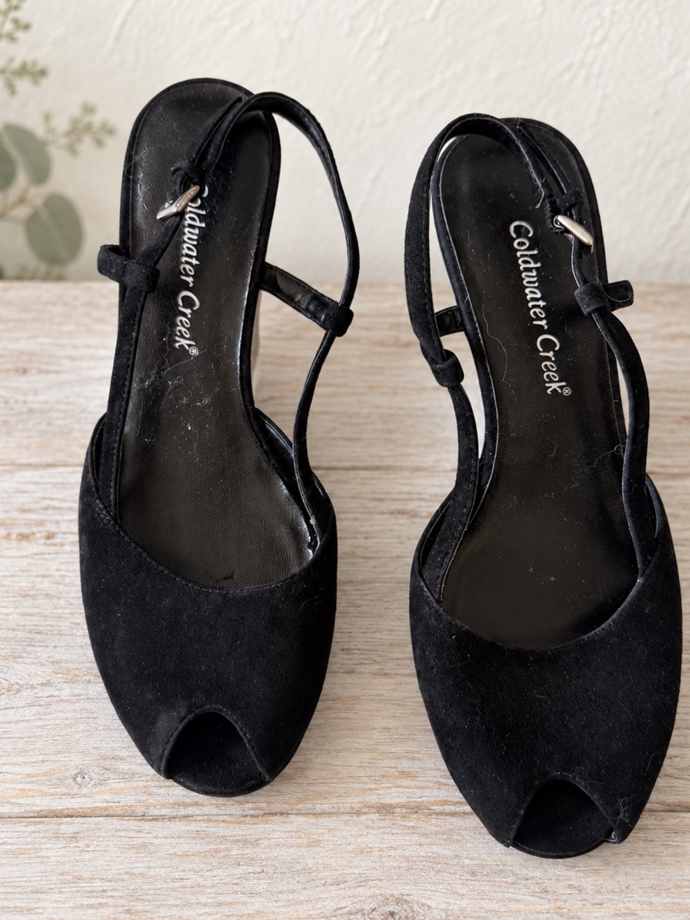 Coldwater Creek Black Peep Toe Slingback Wedges Size 7.5